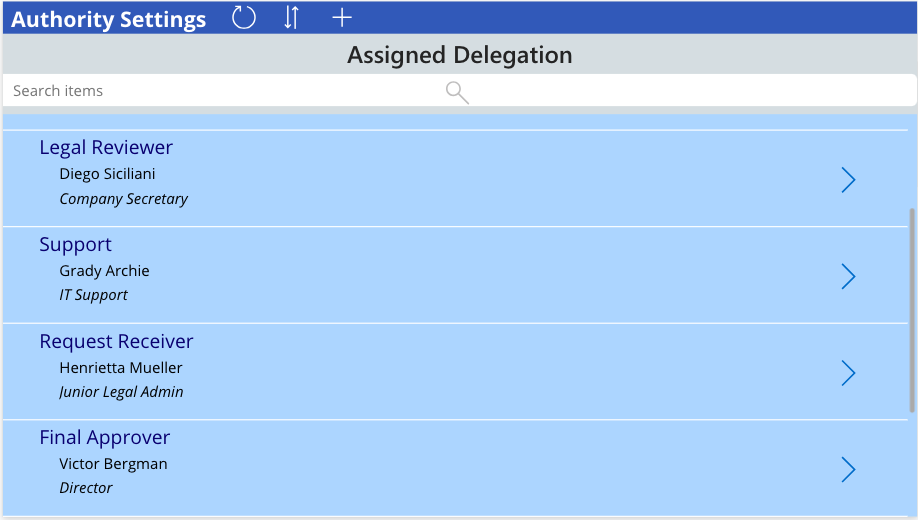 Delegation of Authority Interface Screenshot